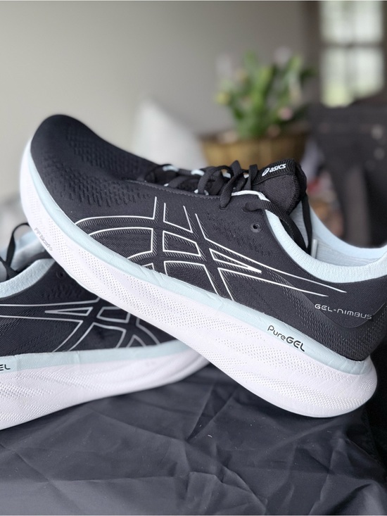 Asics Shoes - Asics Gel Nimbus 25                         Womens Black/White with Light Blue